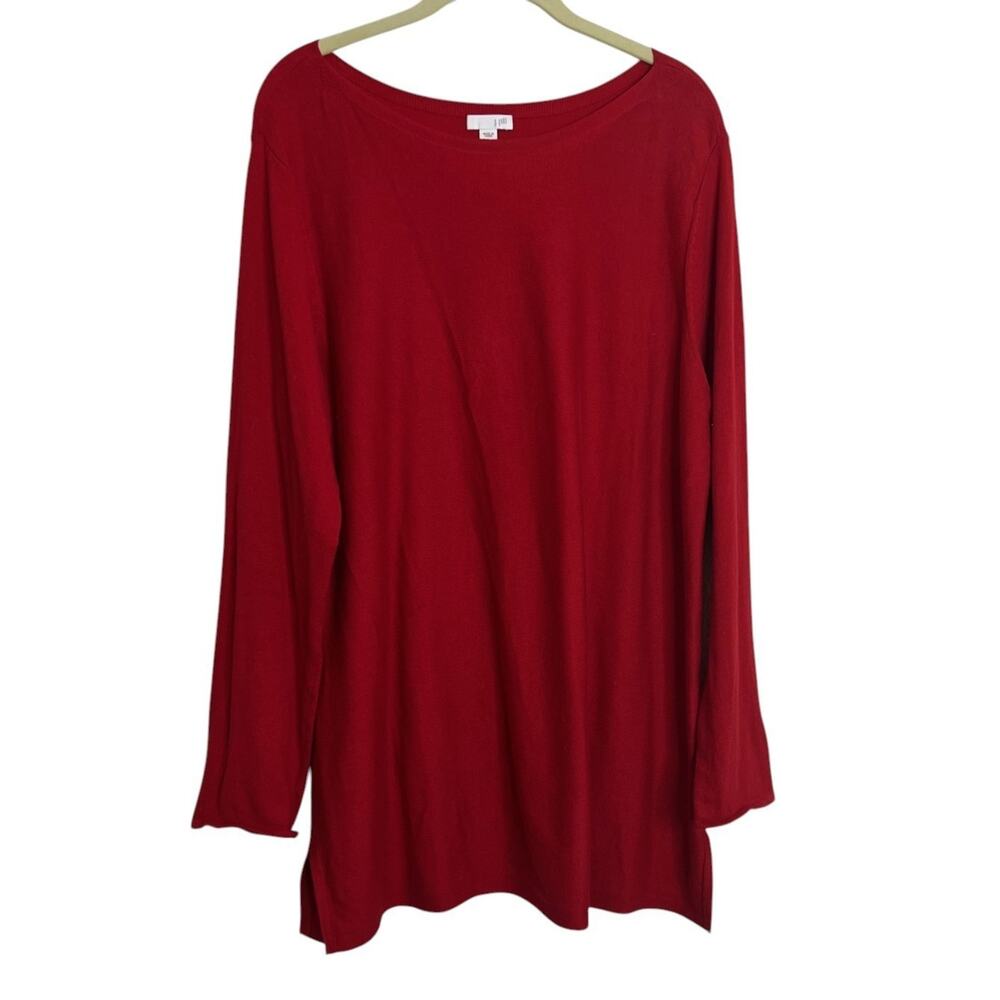 J Jill Womens Boatneck Knit Tunic Sweater Large Red Cotton Blend - Picture 1 of 6